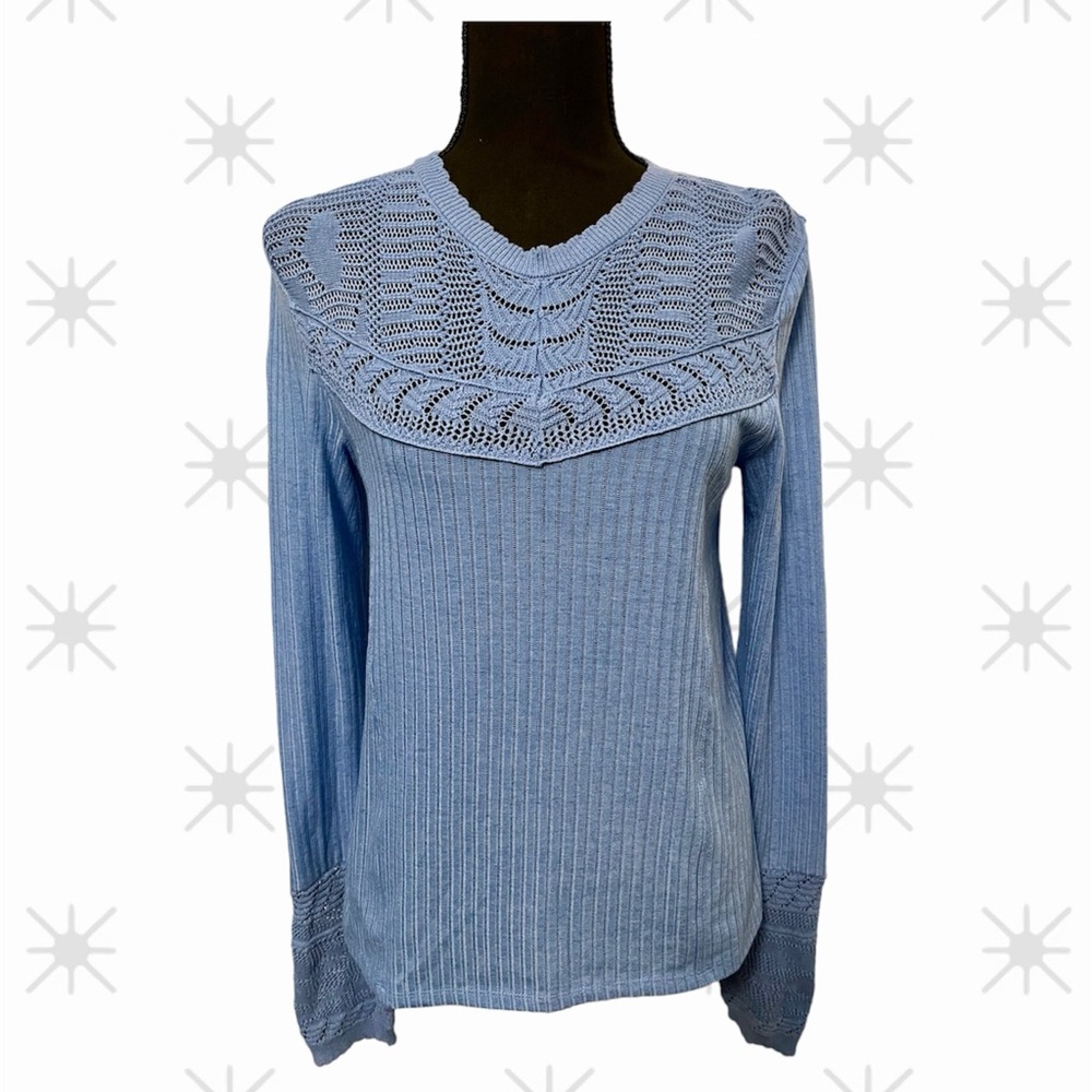 Long sleeve light blue lace accents free people shirt